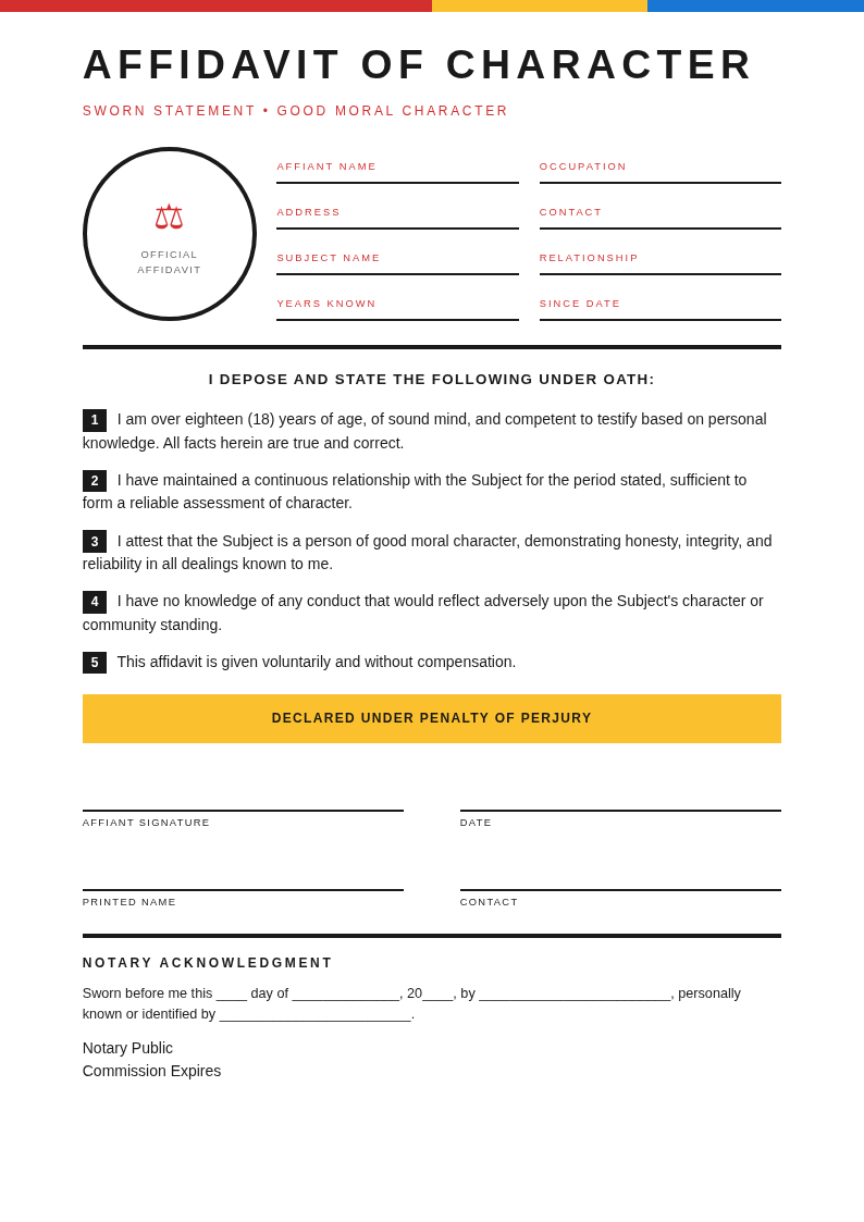 Bauhaus Revival Affidavit of Character